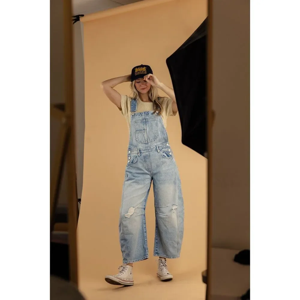 New Free People We The Free Good Luck Barrel Overalls Size XL